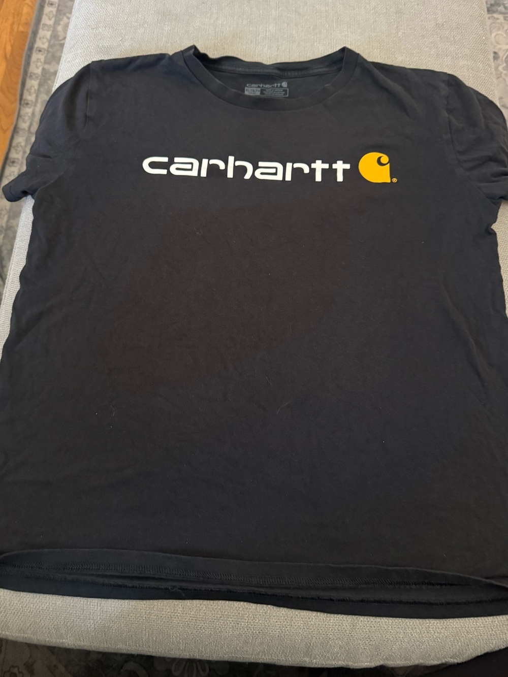Carhartt Black Short-Sleeve Tee with White Logo and Yellow Emblem